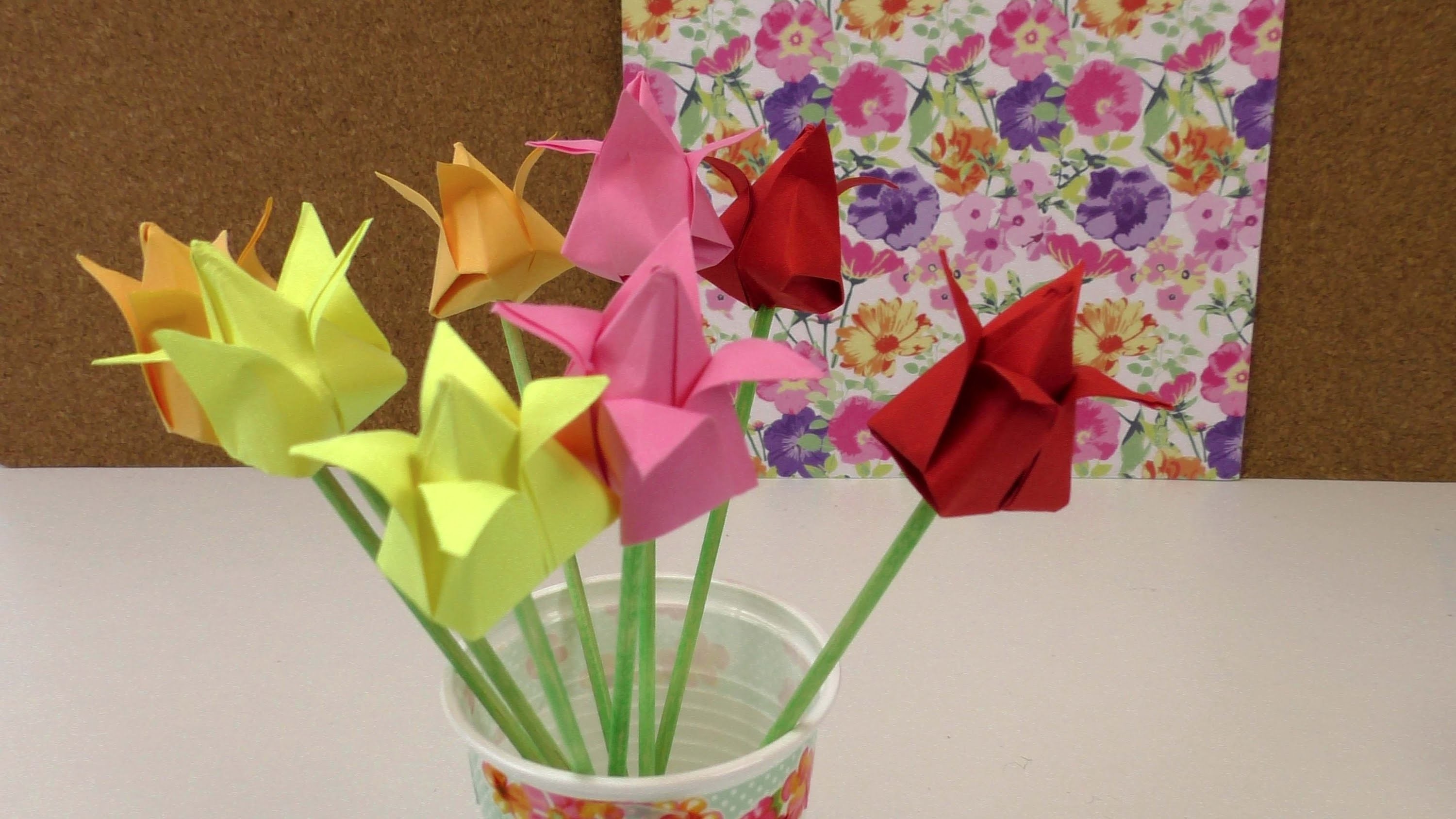 Origami Tulpen DIY. Blumen falten Anleitung. Deko einfach und schnell. Flower Origami deutsch