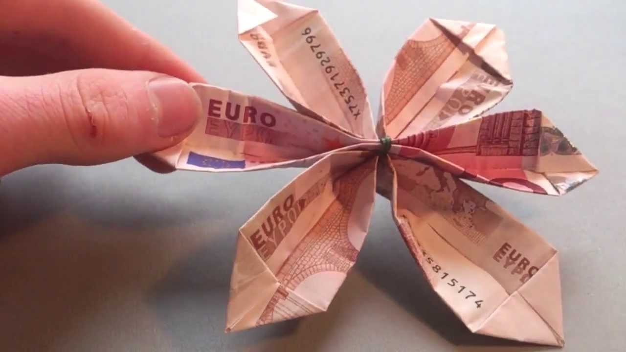 Bastelanleitung: Blume aus Geld falten - Blume aus Origami machen