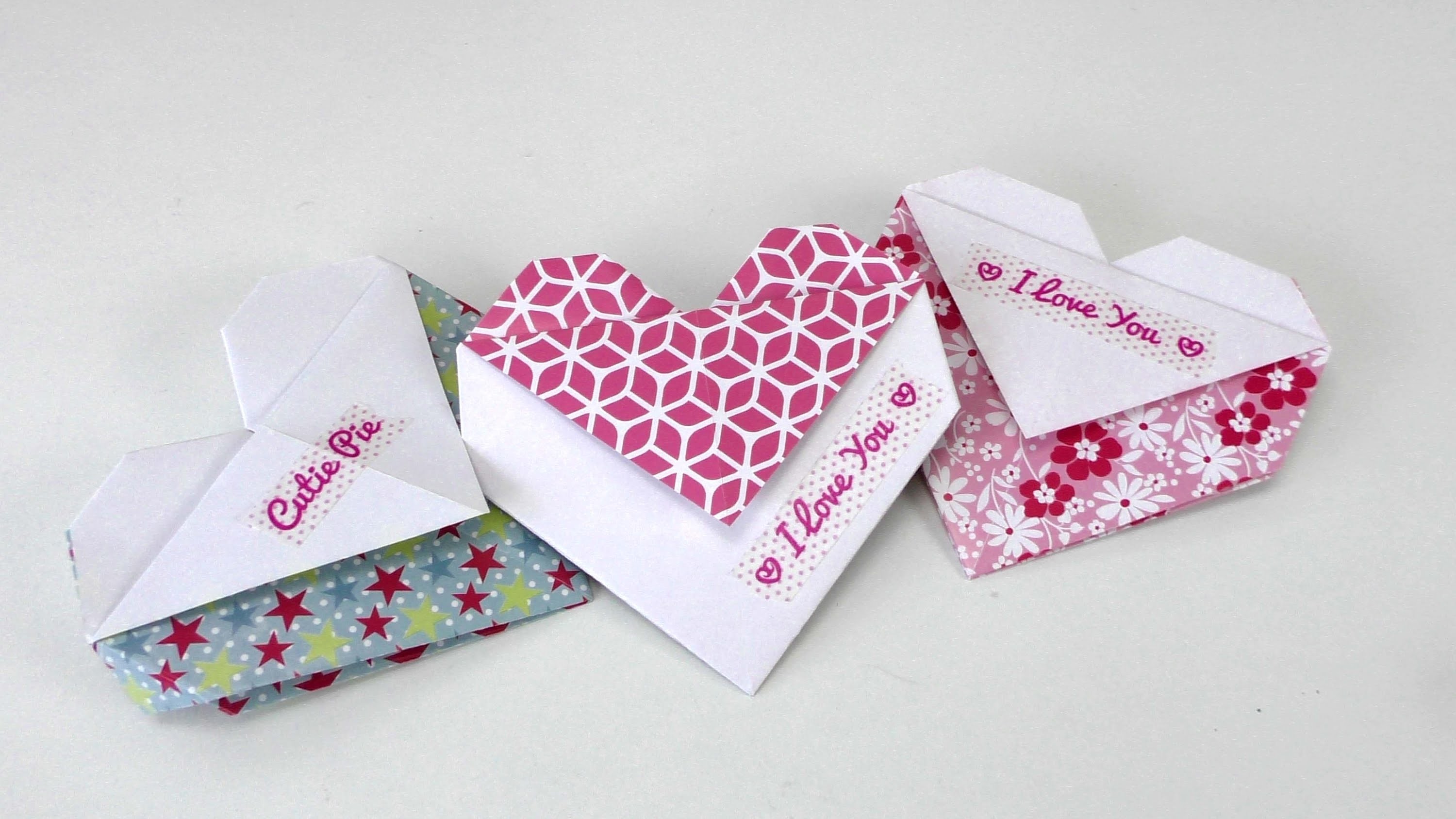 Origami Herz falten DIY Geschenk, Tasche oder Umschlag - einfach und schnell - deutsch