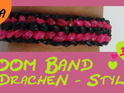 DIY Rainbow Loom Dragon Bracelet. Drachen Armband mit Gabel ohne Loom Board.  deutsch schwer