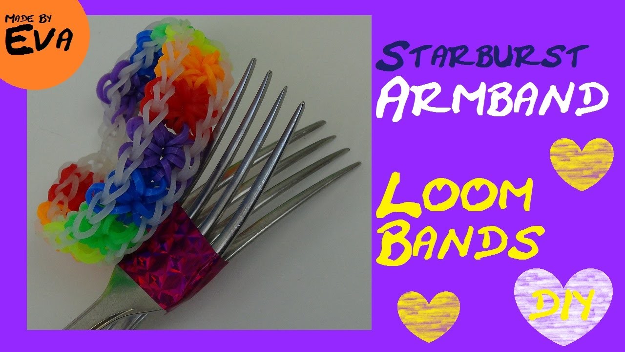 DIY Rainbow Loom Starburst Bracelet. Sternchen Armband. Anleitung deutsch. mit Gabel