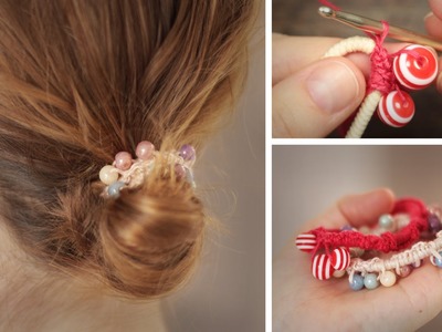 DIY Perlen-Haargummi - einfach verschönern - Häkeln