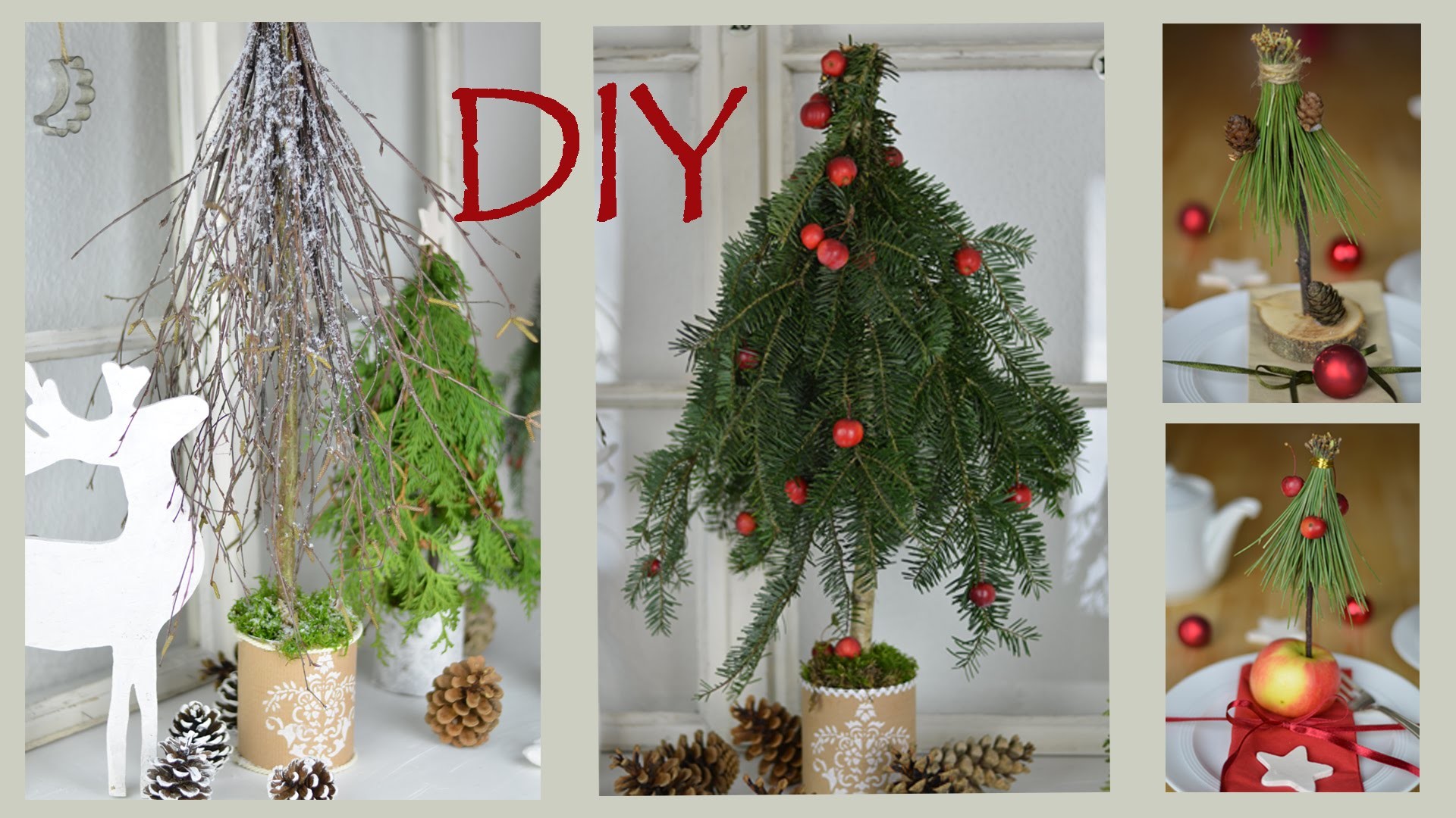DIY- Winterliche Dekobäumchen aus Naturmaterial im Shabby Chic oder Landhausstil