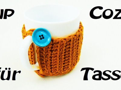 Häkeln Cupcozy für Tasse - mit Knopf befestigt - praktisch!