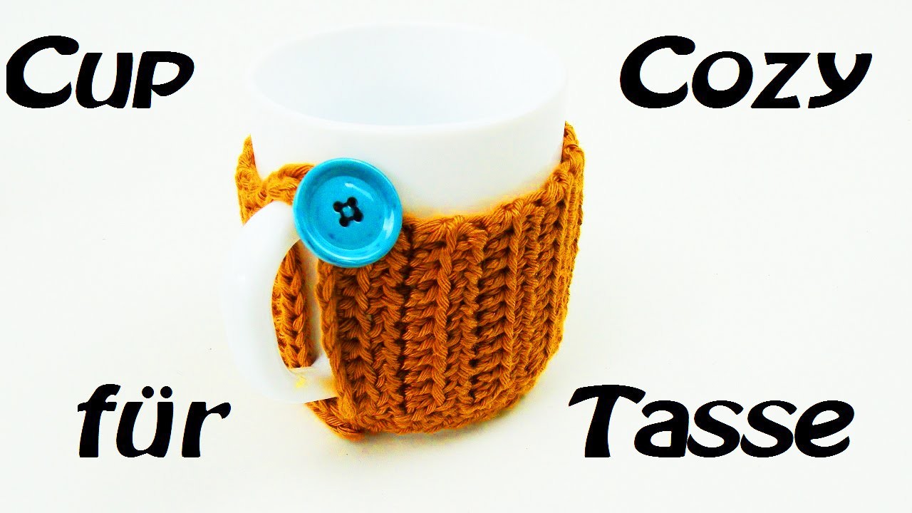 Häkeln Cupcozy für Tasse - mit Knopf befestigt - praktisch!