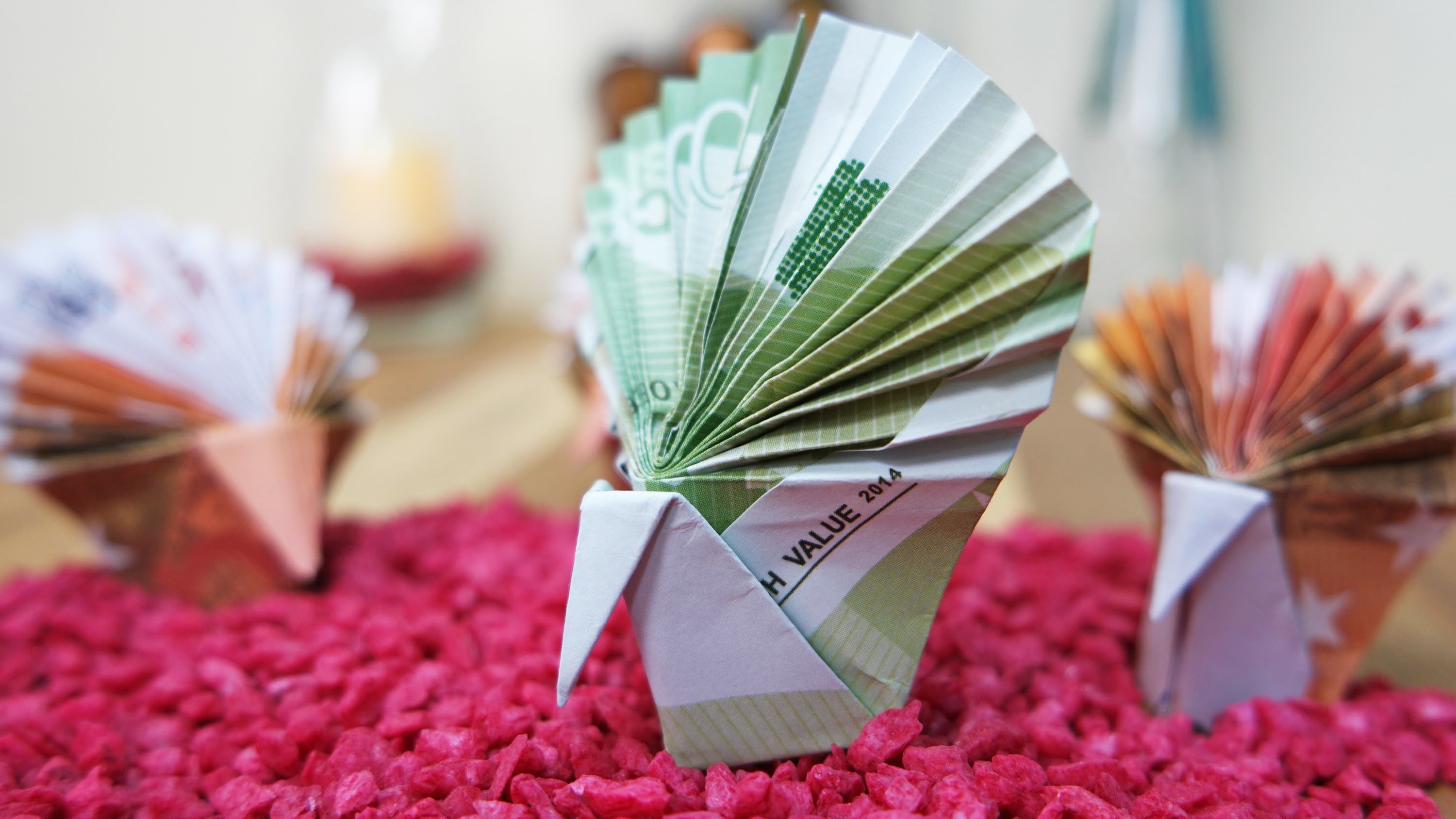 Geldschein falten für Geldgeschenke: Origami Pfau aus Geldschein basteln #T...