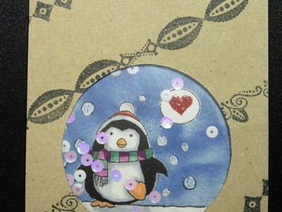 Grußkarten basteln #002 Pinguin im Schnee