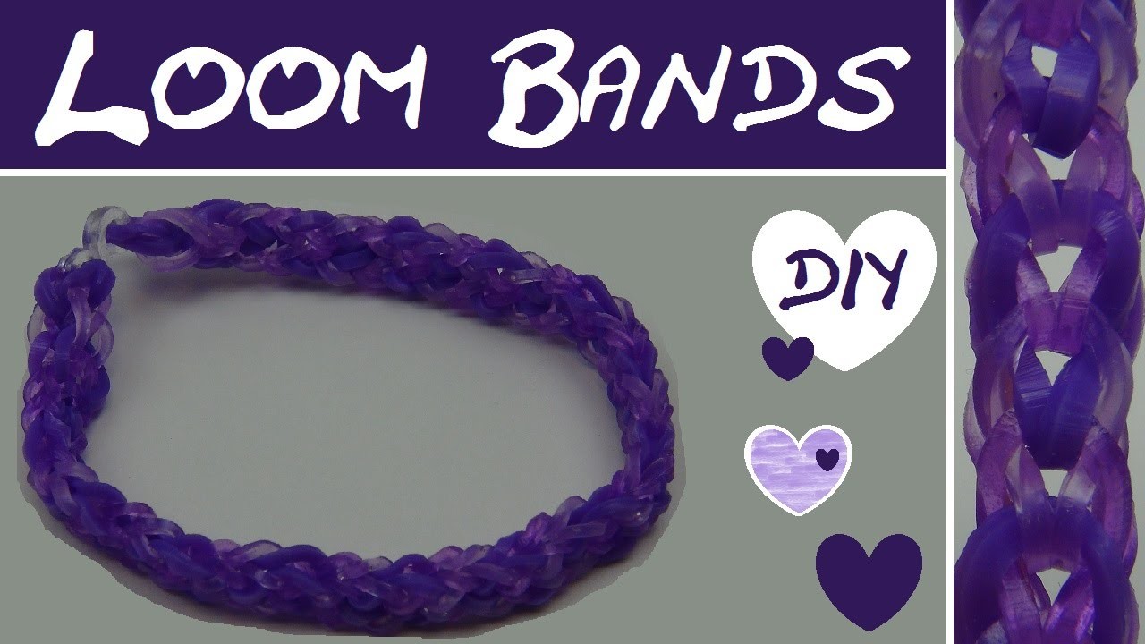 DIY Loom Band Armband mit invertiertem Fischgräd-Muster in Lila. Anleitung