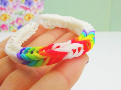 Loom Bandz Fishtail Double Rainbow Bracelet. Armband with FORK. GABEL Tutorial | deutsch