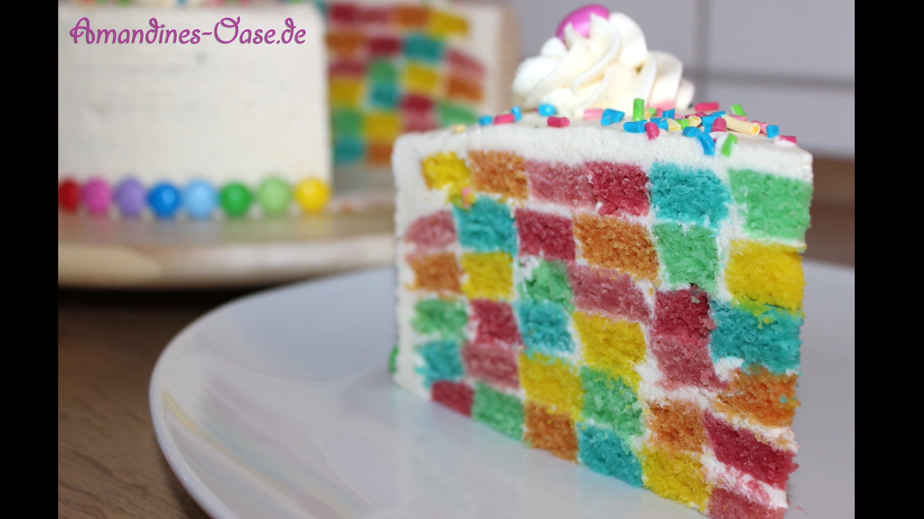 Regenbogentorte | bunte Schachbretttorte | Azo-freie DekoBack Farbe | rainbow cake | checkerboard