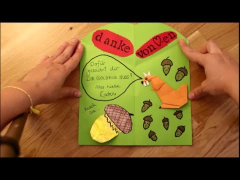 DIY: Pop Up Karte mit Origami Eichhörnchen und Kawaii Eicheln basteln