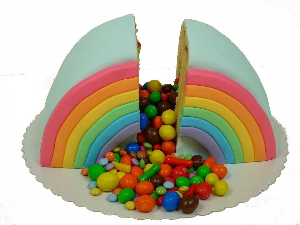 Rainbow Piñata Cake (Regenbogen- Piñata-Kuchen.Überraschungskuchen)