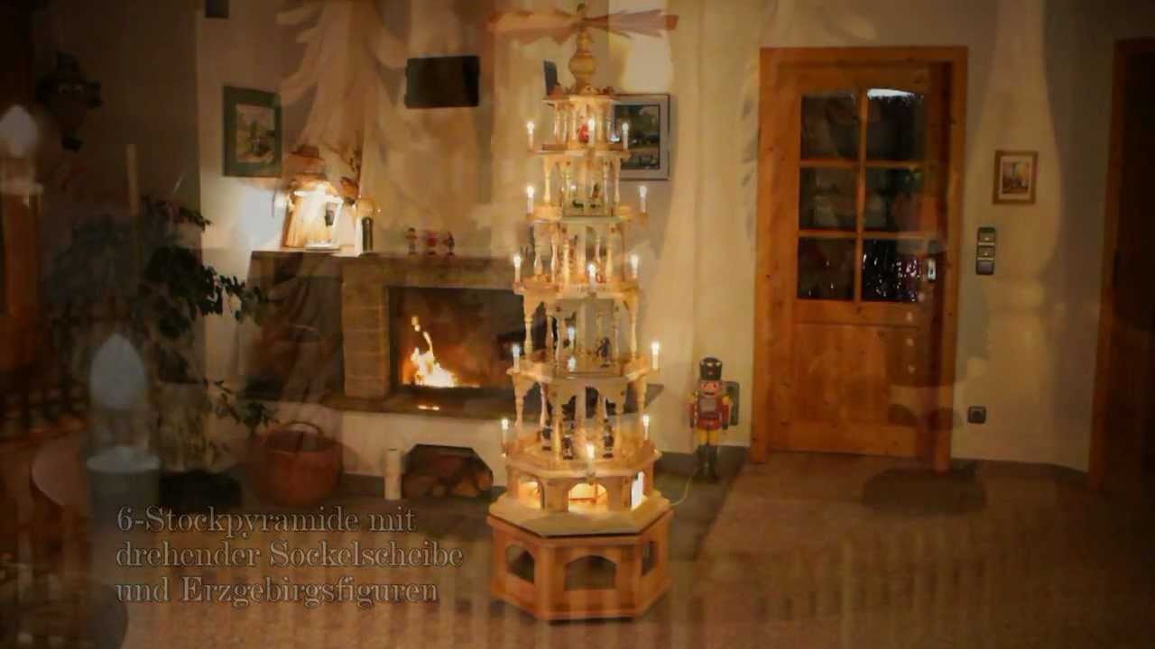 Seiffener Weihnachtshaus Weihnachtspyramide 6 Stock Erzgebirgsfiguren mit drehender Sockelscheibe