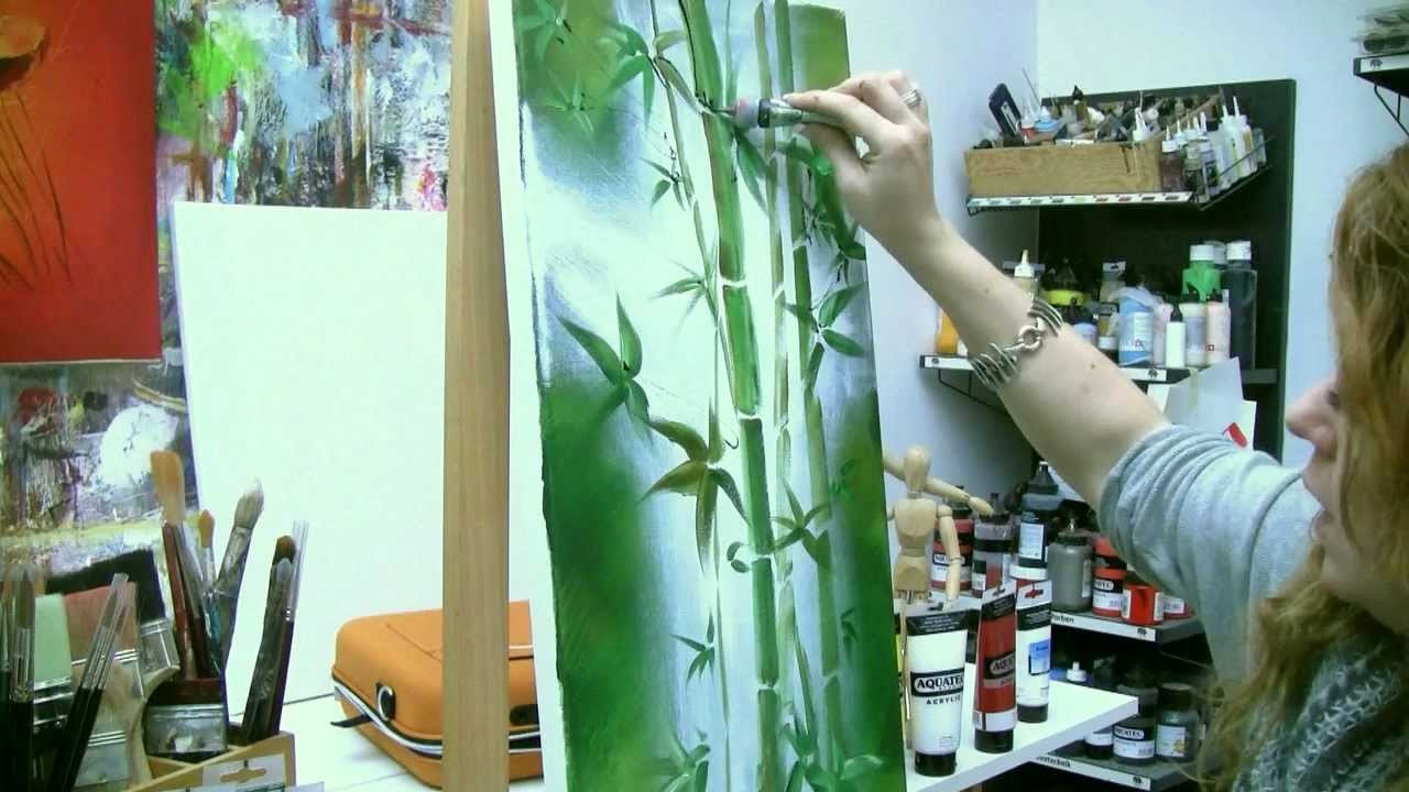 Acrylmalen: Malen lernen, Anleitung zum Bambus. Acrylic painting Tutorial Demo, bamboo painting