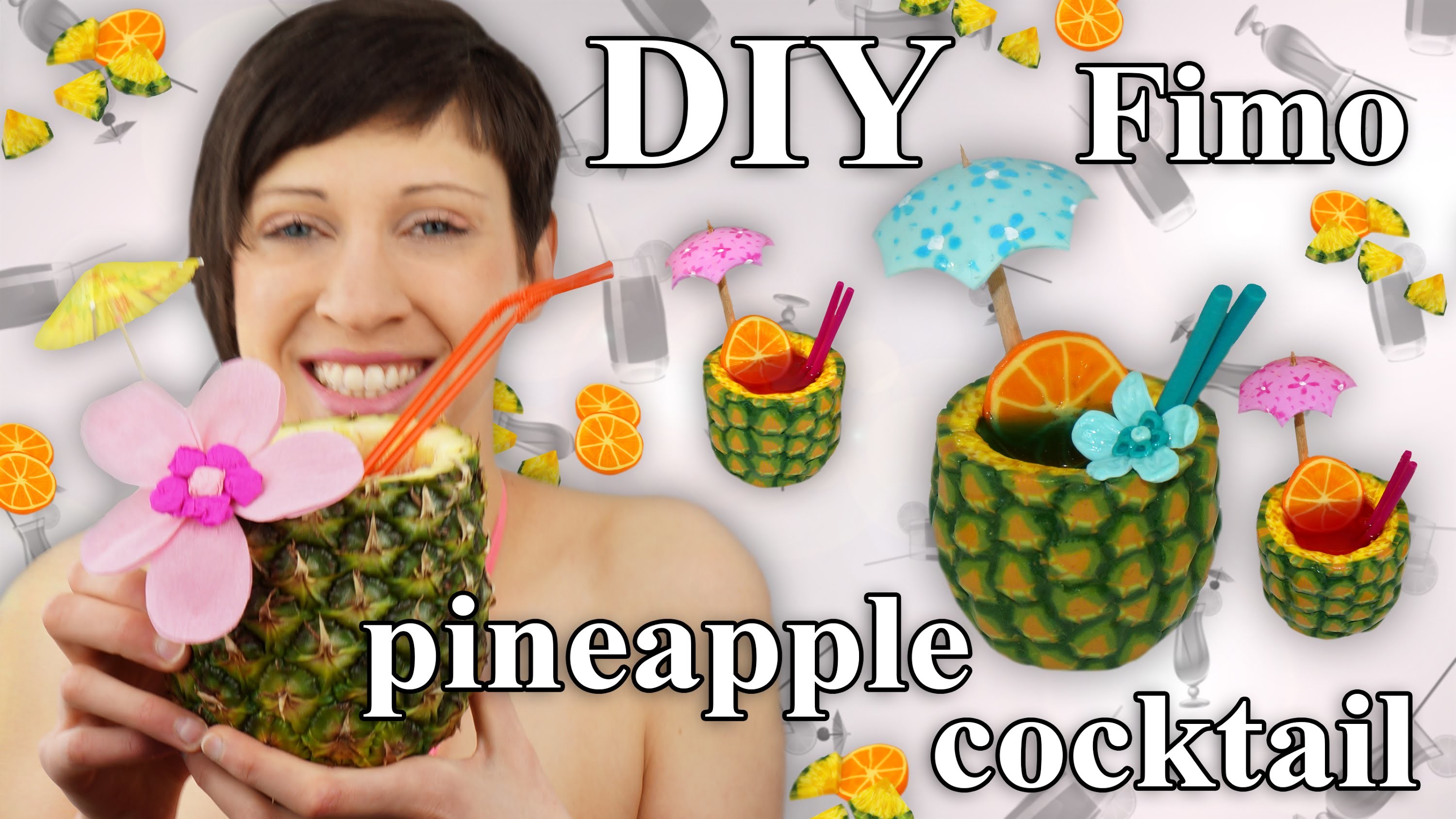 FIMO Ananas: Polymer Pineapple Cocktail - Tutorial [HD.DE] (EN-Sub)