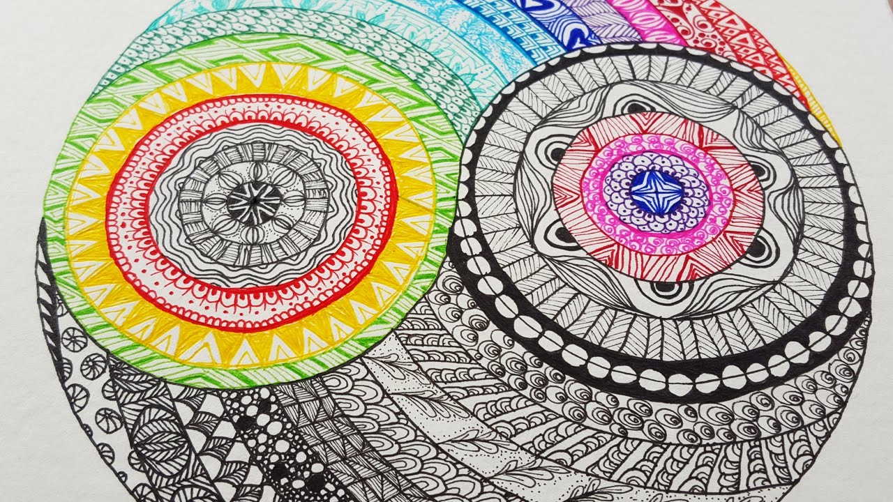 DIY ♥ Ying Yang ♥ how to draw a colorful Zentangle [ timelapse ]