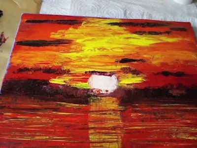 How to Paint a Sunset, Abstract Acrylic, Art, Sunset, Painting with Palette Knife, Acrylmalerei