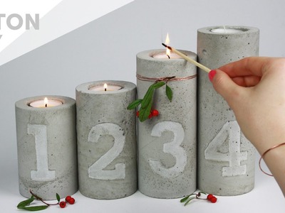 DIY.Beton Adventskranz | Kerzenständer mit Zahlen Prägung | concrete candle holders with embossing