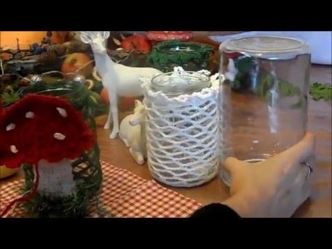 DIY:keka ein Pilz Windlicht häkeln,im Grundmuster2-Upsycling Marmeladenglas