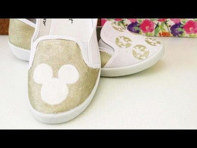 DIY Schuhe Mickey Mouse | Schuhe bemalen mit Goldfarbe | 2 Disney  Motive
