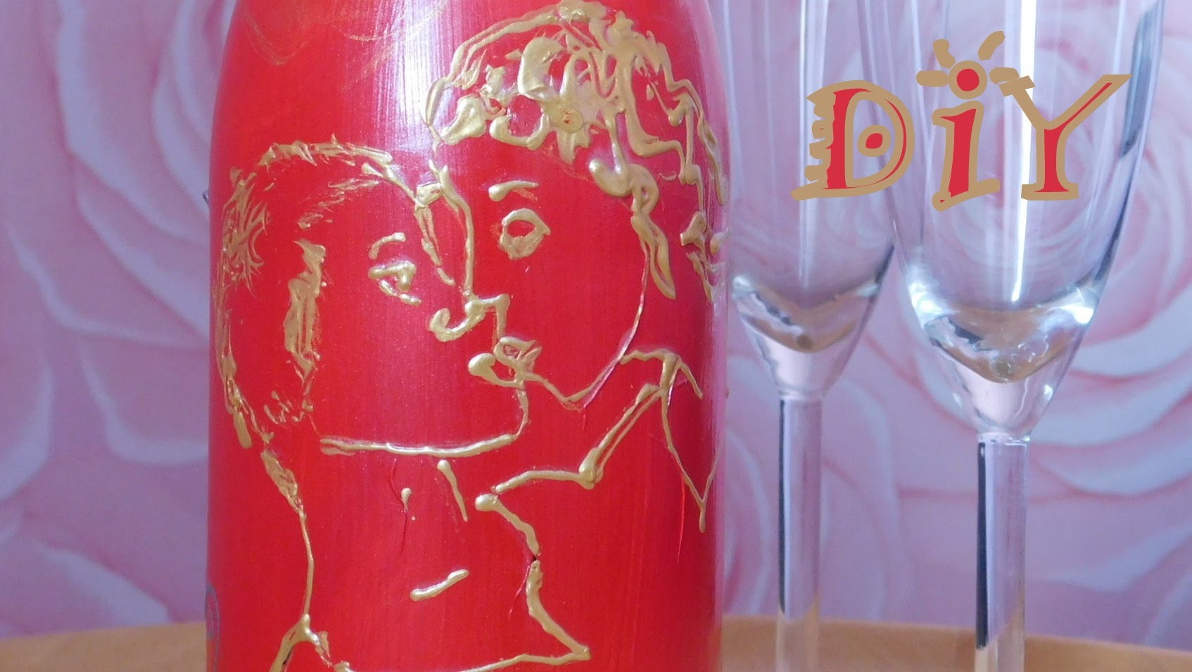 DIY Valentinstag Flasche mit  Acryl- und  Fenstermalfarben bemalen. Anleitung. Decoidee