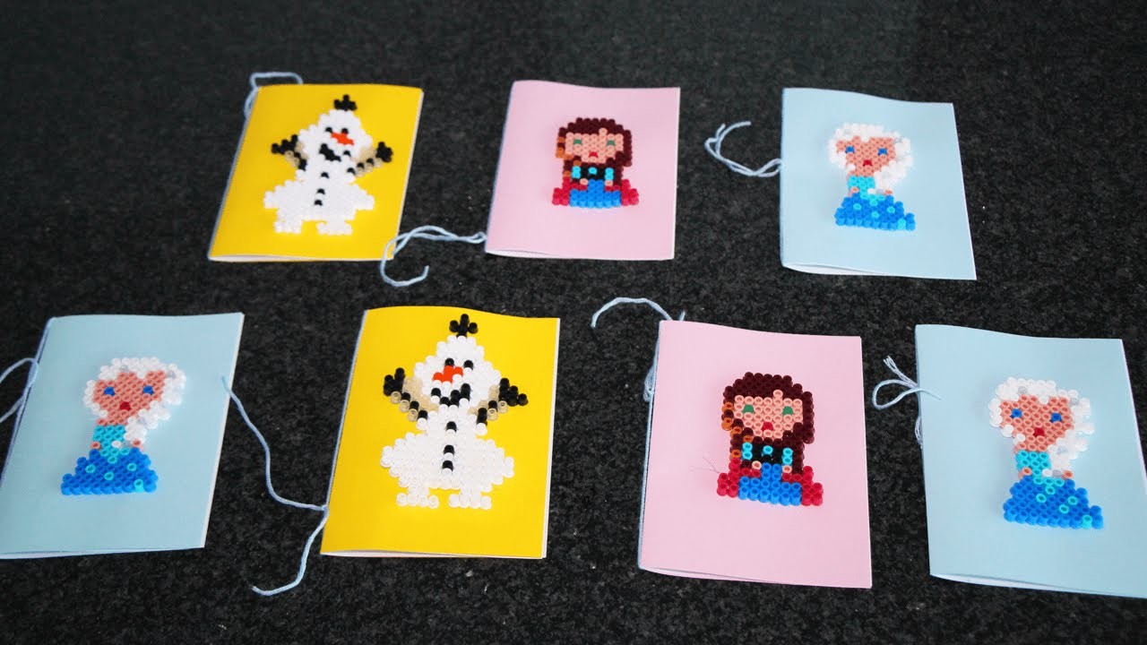 DIY Einladungen zum Kindergeburtstag mit Elsa, Anna und Olaf aus Hama Perlen