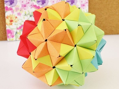 Origami aus 90 Teilen | Sonobe Ball in Regenbogenfarben | Großer Origami Stern aus 90 Elementen