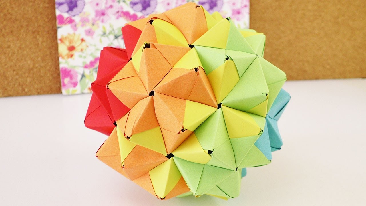 Origami aus 90 Teilen | Sonobe Ball in Regenbogenfarben | Großer Origami Stern aus 90 Elementen