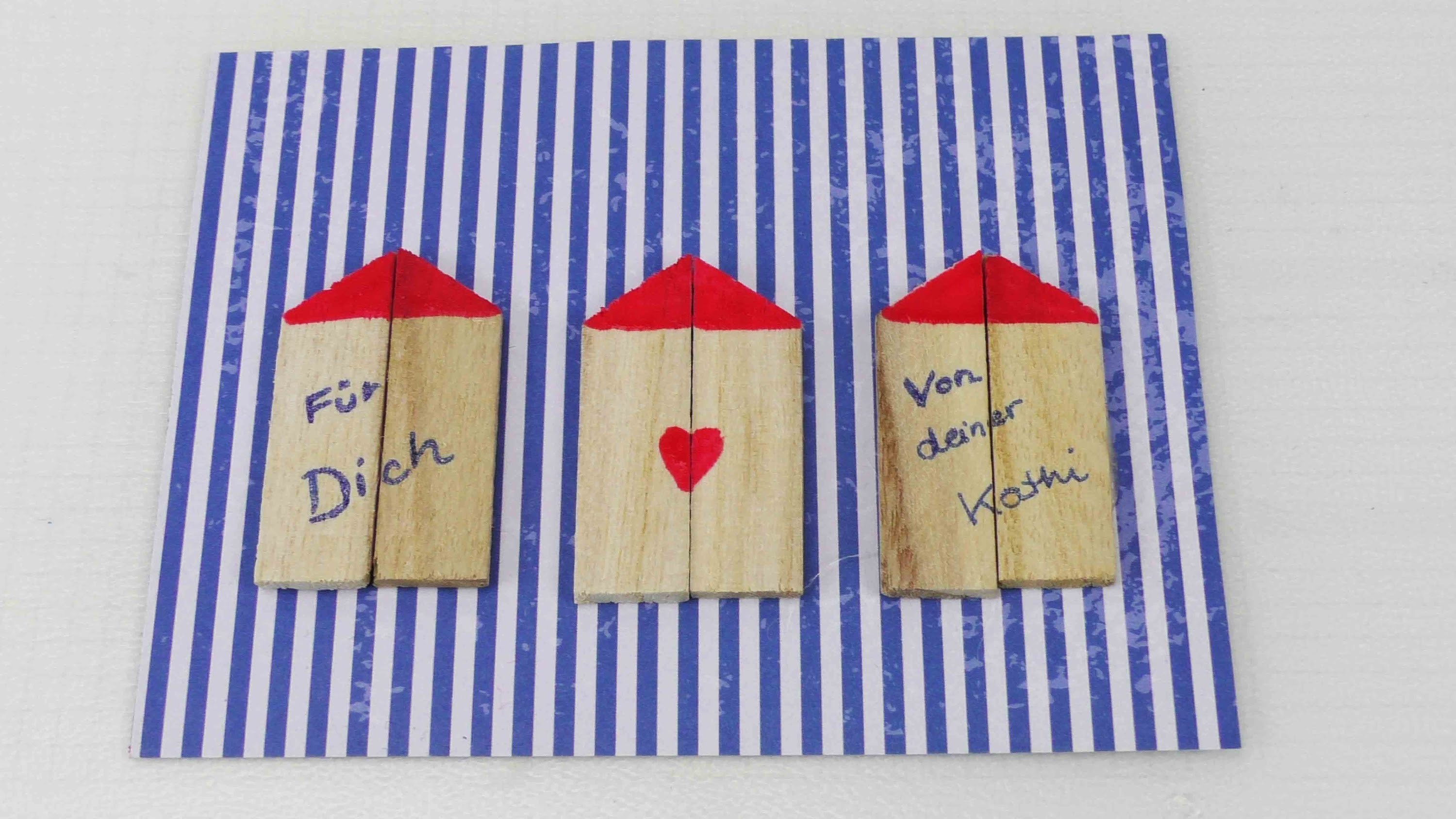 Süße Postkarte mit Häusern selber machen | Postkarte selber gestalten mit Holz | Urlaub