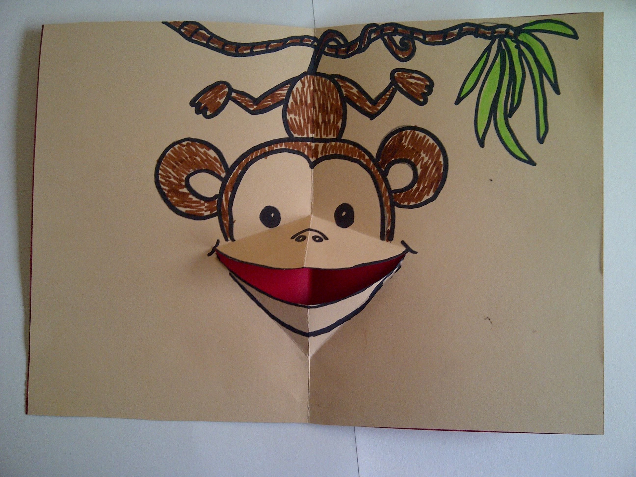 Tutorial. 3D Pop-Up Grußkarte mit einem Affen, dem Symbol des Jahres 2016 basteln