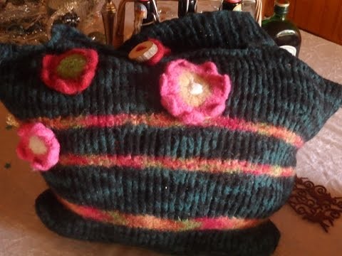 DIY: keka große Tasche,Bag stricken und filzen.verfilzen,auch für Normale Wolle Part 3