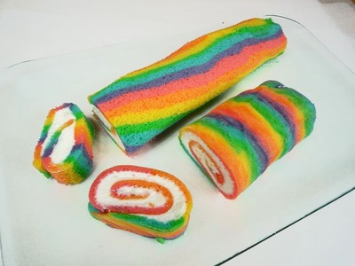 Rainbow Cake Roll. Rainbowcake Roll (Regenbogen-Biskuit-Rolle)