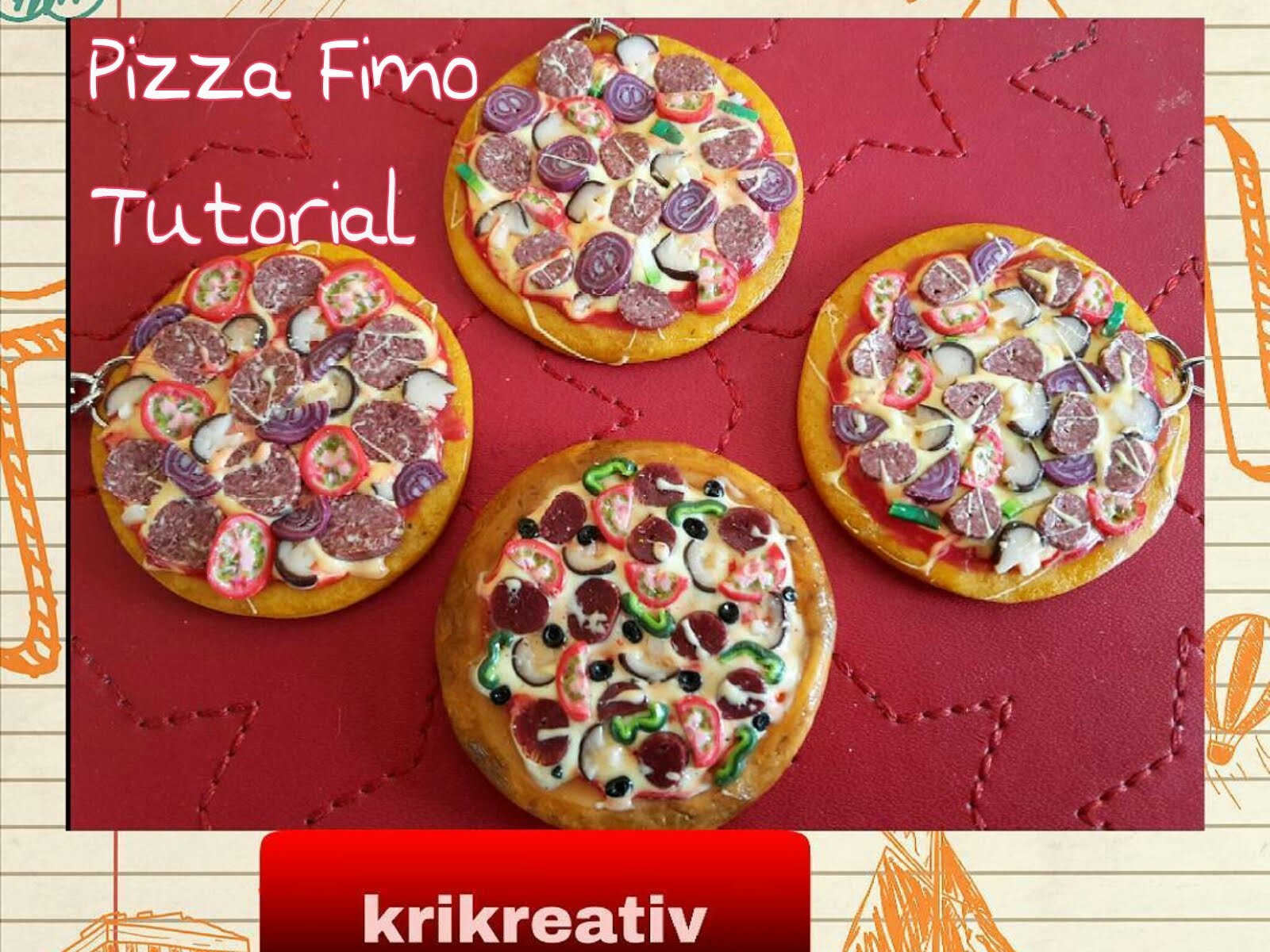 Pizza-Schlüsselanhänger aus Fimo , Tutorial -polymer clay von Krikreativ,