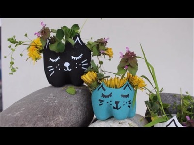 DIY: Vase oder Topf Katze aus Petflasche l Basteln Upcycling