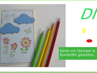 Wolkenkarte zum Geburtstag selbermachen mit Buntstifte & Stempel [deutsch]