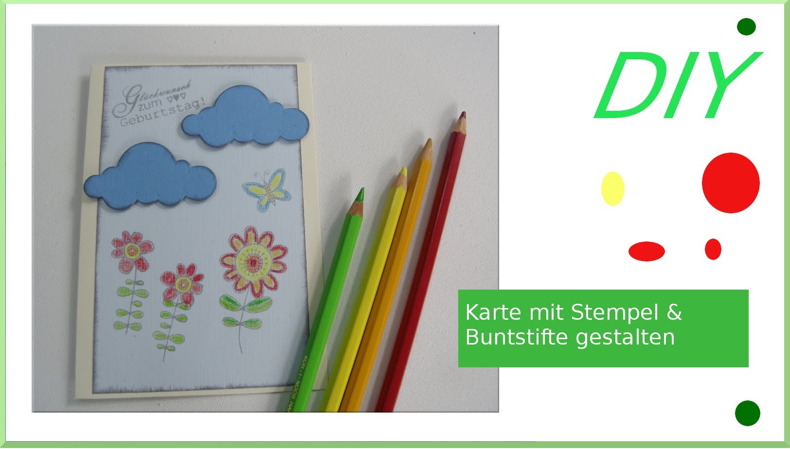 Wolkenkarte zum Geburtstag selbermachen mit Buntstifte & Stempel [deutsch]