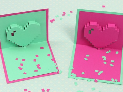 Pixel Herz Pop Up Karte zum Muttertag | DIY Muttertagskarte