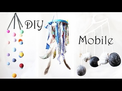 3 einfache DIY Baby Mobile Ideen ohne Nähen | Basteln aus Filzkugeln, Stoffreste, Kleiderbügel
