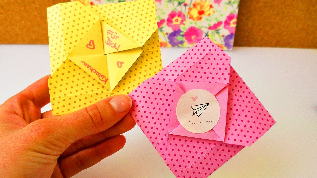 Süßer Origami Umschlag | für kleine Nachrichten zum Ausklappen | einfach & schnell | Karte falten