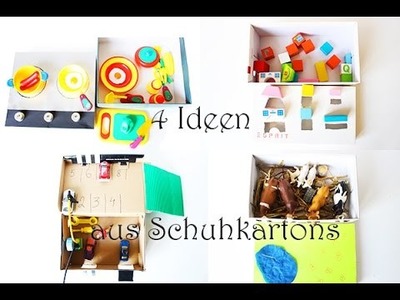 DIY Upcycling Spielzeug: 4 Ideen aus Schuhkartons. Garage, Bauernhof, Spielküche, Steckspiel basteln