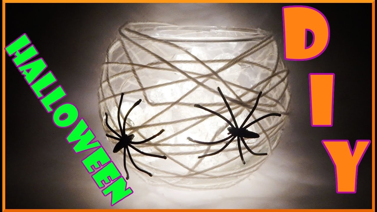 DIY Halloween | Spinnennetz Teelichthalter als Dekoration | Spiders web tea light for decoration