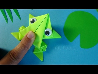 Hüpfenden Origami Frosch falten - Springenden Frosch basteln mit Papier - Tiere basteln mit Kindern