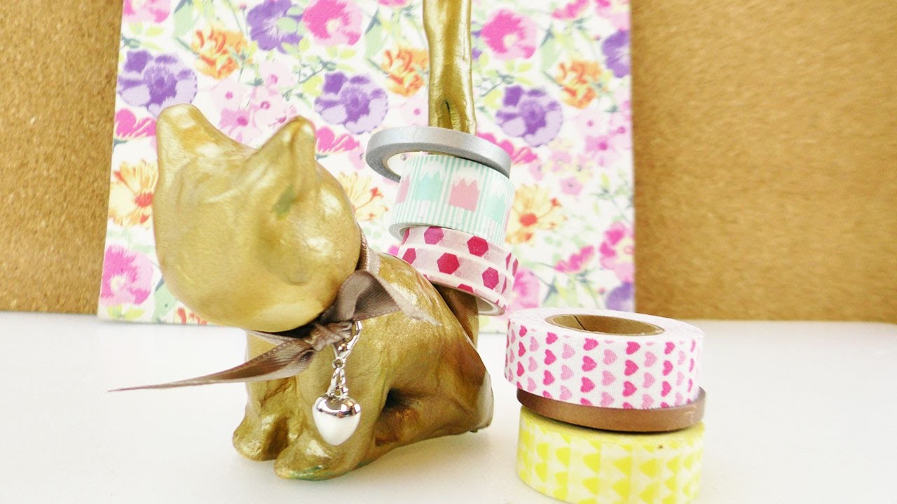 Süße Aufbewahrung für Ringe & Washi Tape | Katze aus Modelliermasse | Gold Trend Idee