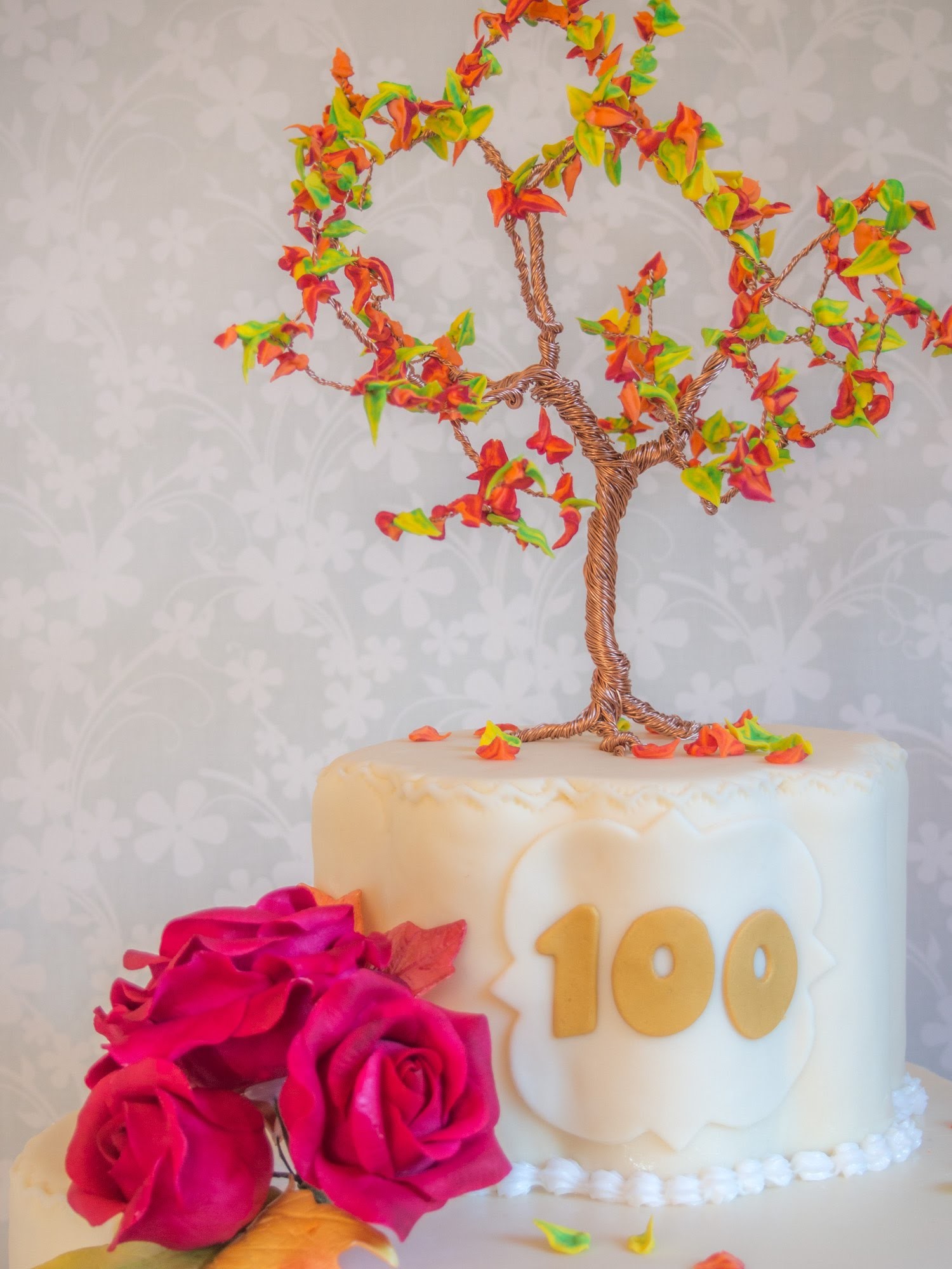 Drahtbaum: herbstlicher Cake Topper mit Royal Icing