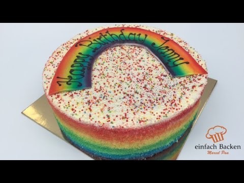 Regenbogen Torte mit Rezept | Rainbow cake recipe - von einfachBacken Schweiz