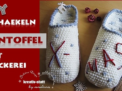 DIY Häkeln - Hausschuh Pantoffel mit Stickerei. Crochet - Slippers with embroidery