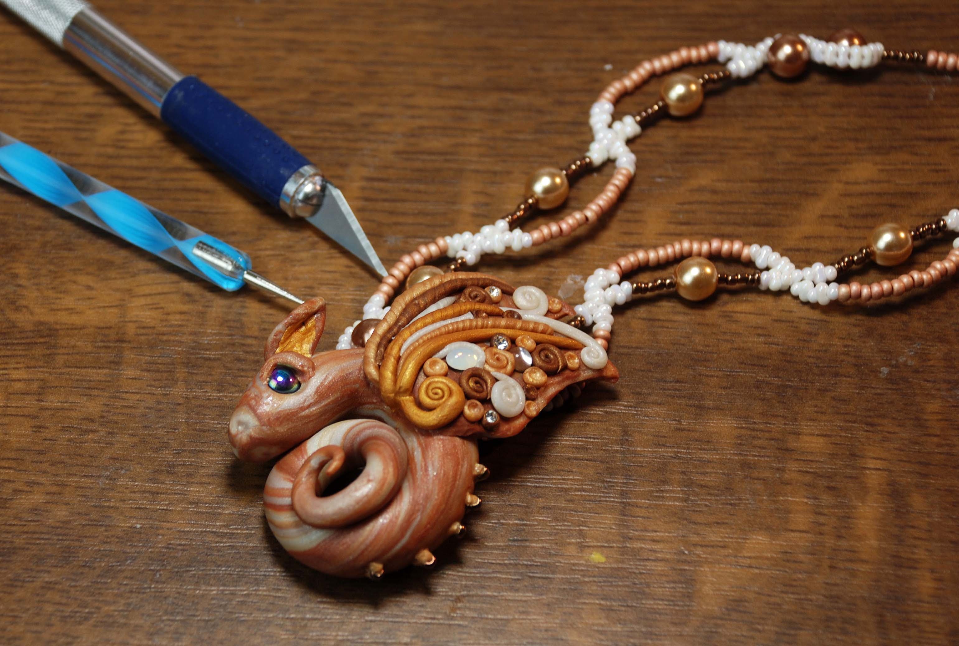 Fimo Halskette - Golddrache