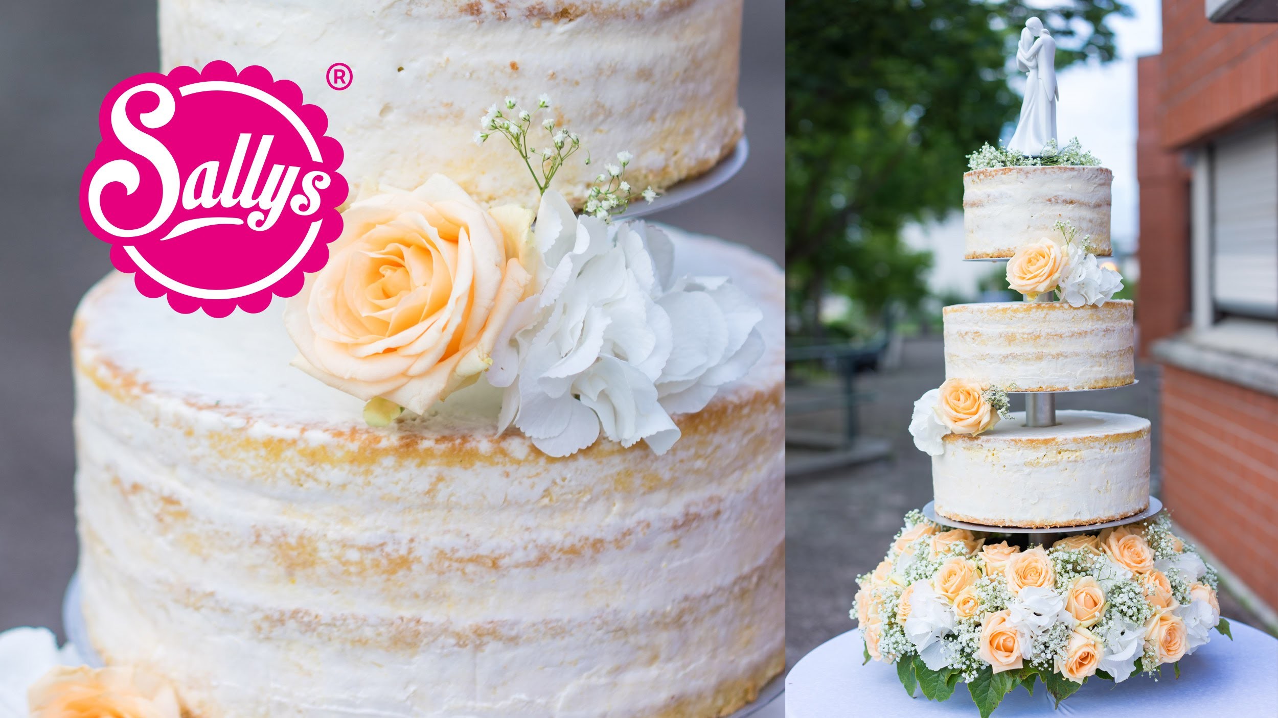 Hochzeitstorte dreistöckig. naked Cake. Eistorte mit Pfirsich-Mango-Parfait. Wedding Cake