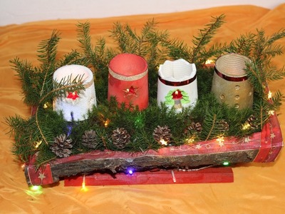 DIY| Adventsschale aus Baumrinde mit Kerzenhalter aus Gips