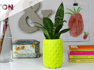Beton DIY: Neongelber Ananas Blumentopf